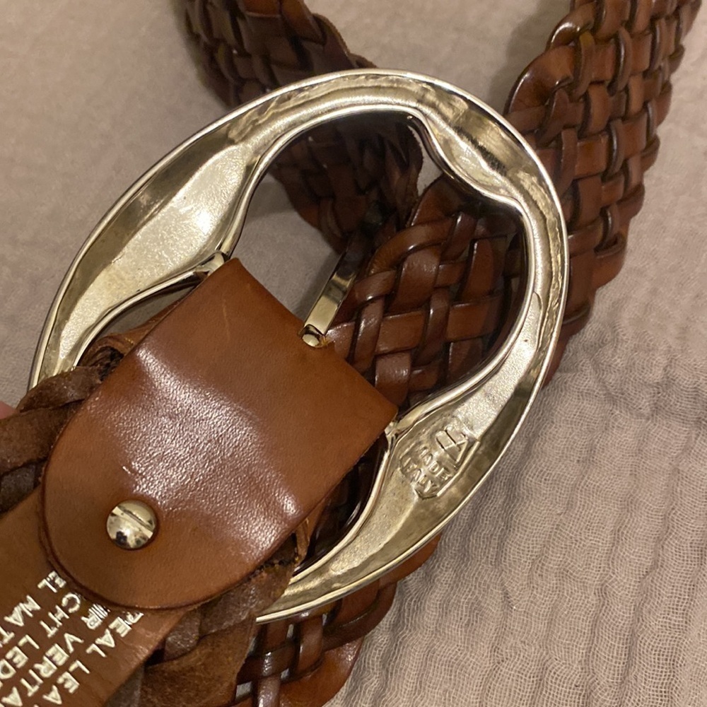 ABRO MADE IN ITALY Brown Woven Leather Belt with Silver Buckle. Size 80 - Picture 7 of 11